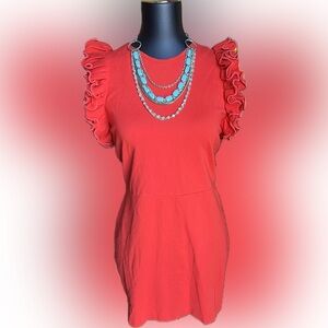 Amanda Uprichard Coral Ruffle Sleeve Dress